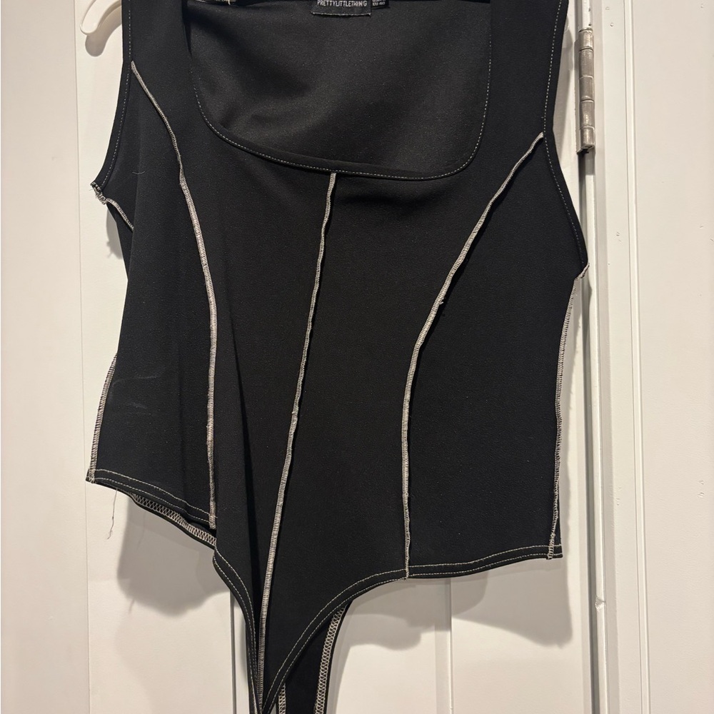PrettyLittleThing Black Top with White Stitching